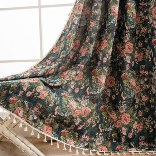 USTIDE Tenda floreale rosa rustica shabby jacquard tenda 1 pannello con nappe per camera da letto soggiorno, 150 x 180 cm