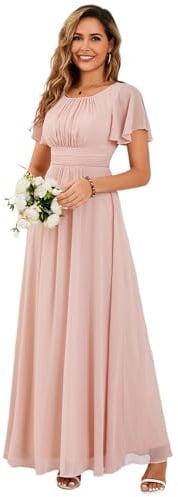 Ever-Pretty Abendkleider Chiffon Lang Ballkleider Kurze Ärmel Rundhalsausschnitt Festliche Kleider für Damen ES01840