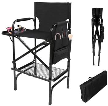 Yofab Klappbarer Campingstuhl, zusammenklappbarer Make-up-Stuhl mit faltbaren Tisch-Aufbewahrungstaschen für Make-up-Künstler, um Make-up-Koffer und Pinsel aufzubewahren, Angelgeschenke