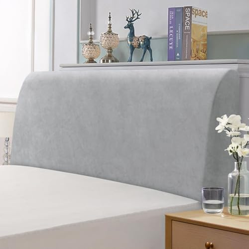 TAOCOCO Bett Kopfteil Bezug, Kopfteilbezug für Doppelbett, elastischer Kopfteilbezug, weicher Samtstoff, waschbar, All-in-One-Design, Hellgrau, 200-220 cm