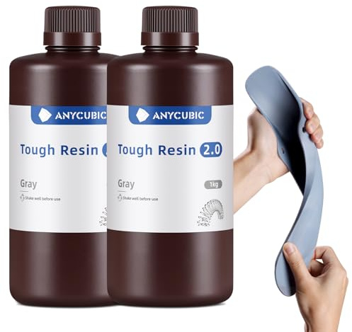 ANYCUBIC Tough Resin 2.0, (Grau, 2000g) | Verbesserter Hoher Zähigkeit und Hoher Präzision, 365–405 nm Schnell Aushärtendes 3D Harz für Resin 3D Drucker
