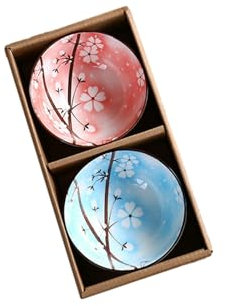 OWOHYG Stoviglie in ceramica giapponese minimalista, per la casa, creativa, resistente alle alte temperature, 6 ciotole, blu e bianco (2 ciotole, miste con fiori di ciliegio)