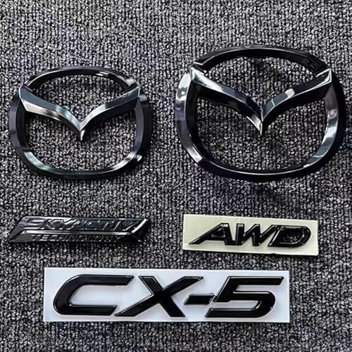 LFWCZS vorne hinten Ersatz Emblem Kit für Mazda CX-5 2015-2017,Schwarz Kühlergrill Kofferraum Plakette Zeichen Badge Aufkleber Logo 3D Metall Kfz Dekor Tuning Zubehör,just AWD