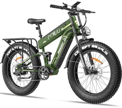 FREESKY Dual Battery Electric Bike for Adults, 48V 41AH 160 Miles Long Range Dirt E Bike, 26 Fat Tire Mountain EBike, Full Suspension & Hydraulic Brakes, UL 2271 Certified with Rear Rack&Full Fenders