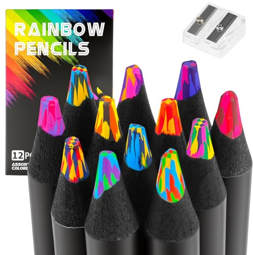 Liuliushun Adventskalender Füllung Mädchen Jungen, 12 Farben Regenbogenstifte Kinder, Geschenke Kindergeburtstag Mitgebsel Kindergeburtstag 4-12 jahre, mit 1 Spitzer, Größe L