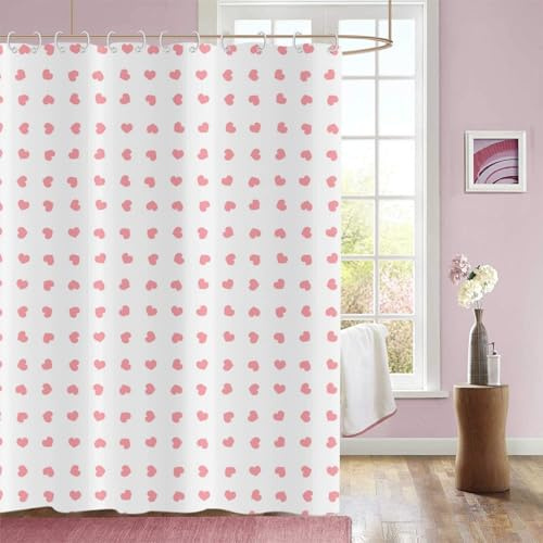GCIREC Rideau de Douche, 120x180cm, Saint Valentin Romantique Amour Thème Petits Cœurs Roses Tissu Pmperméable Machine Lavable Rideau de Salle de Bain avec Crochets