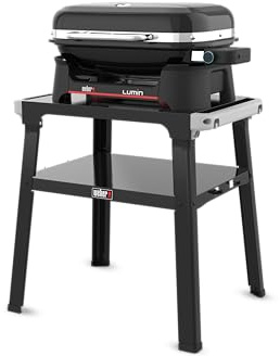 Weber Lumin Barbecue Elettrico con Supporto/Fino a 315 °C, con termometro nel Coperchio, Griglie in ghisa Smaltata in Porcellana, Superficie di Cottura 33 × 49 cm, Nero (92010879)