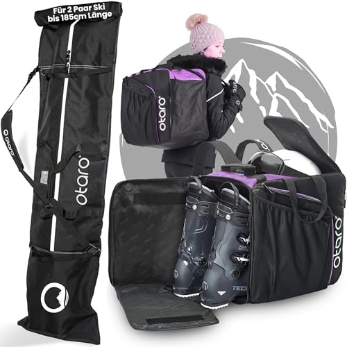 Otaro Skitasche und Skischuhtasche (PRO Set | Lila | Für 2 Paar Ski) | Skitasche für Ski und Skischuhtasche mit Helmfach | Ski Tasche, Skisack Set, Skischuhtaschen