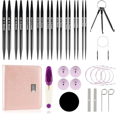 Snovire Rundstricknadeln Set Austauschbar, 9 Paar 11,5 cm Stricknadeln mit Häkelschere Tasche Zubehör, 9 Nadeldurchmesser 3–8 mm, 4 Längen verstellbar 40–100 cm, Aluminium Häkelnadel Set für Anfänger