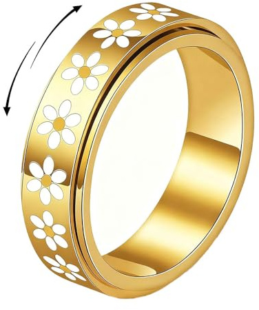 XFSRG Gänseblümchen Fidget Ring Damen Vergoldeter Schmuck aus Edelstahl Anti-Angst Anxiety Ring Dezenter Damenring für Alltag und Entspannung