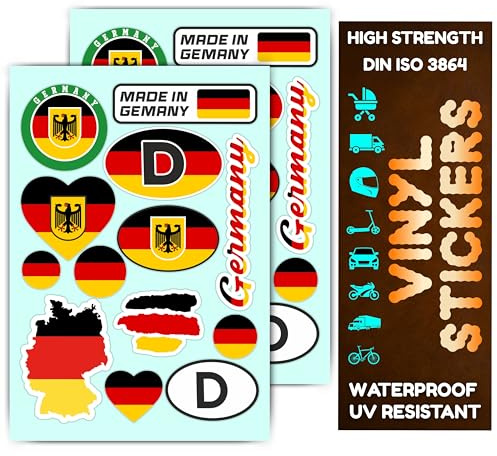 Vinyl Sticker Motorrad Aufkleber Wetterfeste Roller Scooter Helm Auto Roller Tank UV-Beständig Hochwertige Dekoration Fahrzeuge KFZ Selbstklebend (Deutschland Flagge, Set-26)