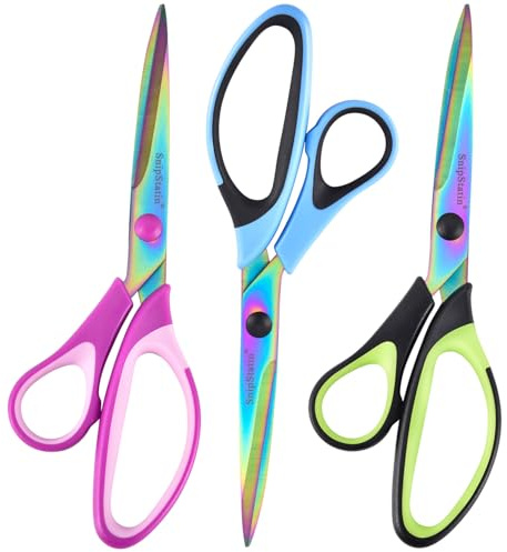SnipStation Left Handed Scissors All Purpose,Titanium Coating Sharp Blades, 8.5 Inches Stainless Steel Adult Scissors for School Office Home Crafting Sewing Cutting Fabric Paper, 3-Pack