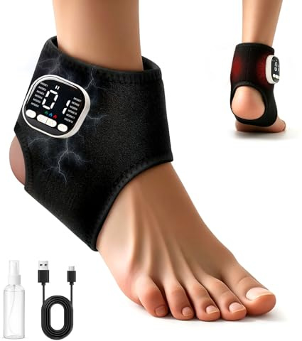 Kabelloser Fussmassagegerät elektrisch with 12 EMS Modes & 3 Heat, 3 in 1 Portable Ankle Massagers Settings, Heating foot massager Fußmassager (1pcs)