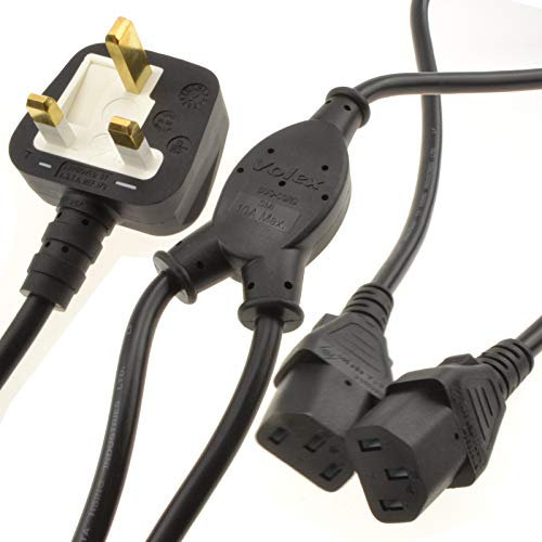 kenable Power Cord UK Plug to 2 x C13 IEC Dual Kettle Lead Splitter Cable 2m [2 metres]