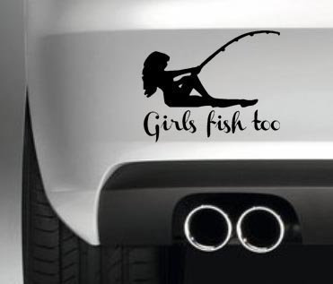 South Coast Stickers Girls Fish Too Funny Sticker Fishing Fish Bait Boat Angler Hobbies CAR Bumper Window PAINTWORK Decal Graphic Vinyl