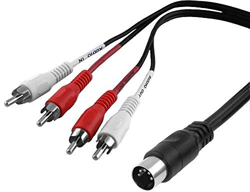 BestPlug 1,5 Meter Y Audio Stereo Kabel Verteiler Splitter Weiche, 4 L-R Cinch Stecker auf 1 5pol MIDI Stecker, Schwarz