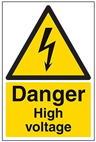 vsafety Schilder 68003 au-s Danger High Voltage Achtung Elektrische Schild, selbstklebend, Portrait, 200 mm x 300 mm, schwarz/gelb