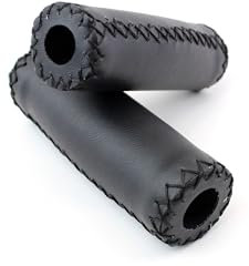 SET Lenkergriffe schwarz Leder Optik für Motorrad Moped Mofa Roller Quad