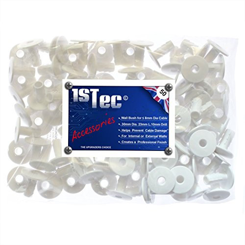 1STec 50 x RG6 WF100 TV Coaxial/Telephone Cable Wall Bushes Grommets (50 Single, White)
