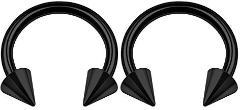 KJM FASHION 2 Stk Eloxiert Schwarz Circular Barbell 1,6mm 14g 8 mm 5/16 Inch 4mm Kegel Cartilage Helix Septum Rook Ohrringe Lip Piercing Schmuck 2911