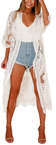 ShangSRS Copricostume Mare Donna Pizzo Camicia - Copribikini in Cotone sui Costume da Bagno Sexy - Kimono Vestito Lungo Estate Boho Hippie Kaftan Tunica Etnica Abito da Spiaggia