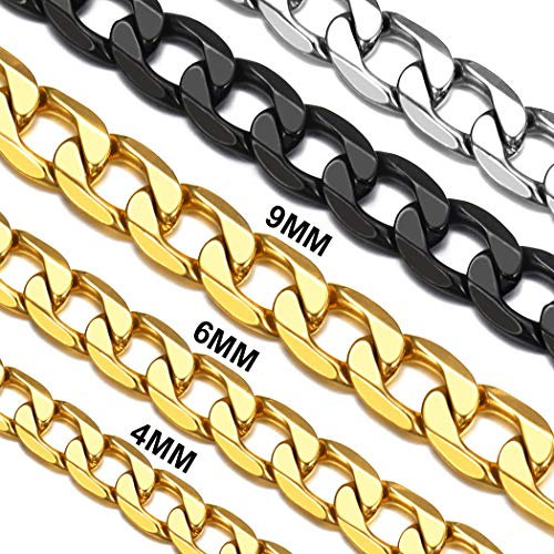 Suplight Panzerkette Vergoldet Kette für Herren Jungen Gliederkette 55cm lang Edelstahl Cuban Link Chain 9mm breit Halskette Hip Hop Kette Klassische Ersatzkette Modeschmuck