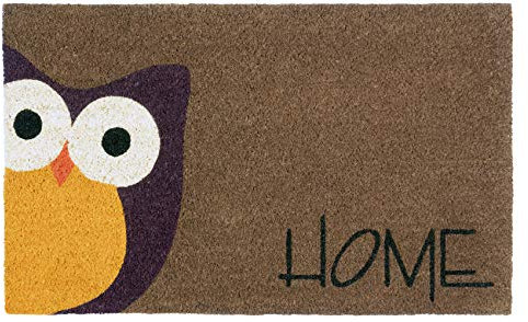 LA KO Kokosmatte Cocoprint Colori-handgefertigte Bedruckte Fußmatte aus nachhaltigen Kokosfasern und PVC-Rücken - Türmatte für erhöhte Rutschfestigkeit (Tier Eule Schrift Home, 45 x 75 cm)