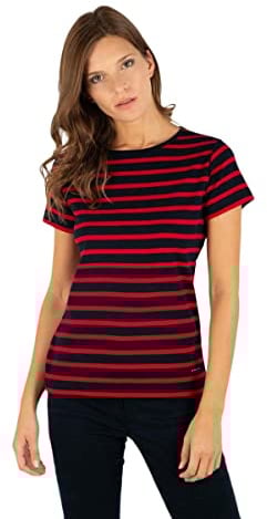 Armor Lux Damen Kurzarm Marine-Stil Morgat aus Baumwolle T-Shirt, Mehrfarbig (Rich Navy/Braise Ii9), X-Large (Herstellergröße: 4)