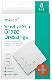 Proplast Sensitive Skin Graze Wundkompresse hypoallergen & hautfreundlich Schutz für kleine Wunden & Schnitte vor Schmutz und Keimen, nicht haftend, flexibel, einfach zu bedienen, 8 Stück