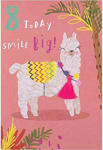 Hallmark Geburtstagskarte zum 8. Geburtstag – witziges Lama-Design mit Quaste und Bommel