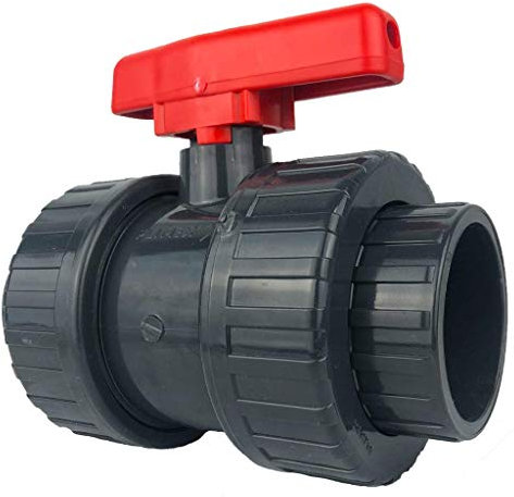 well2wellness® PVC-Kugelhahn mit beidseitigem Überwurf 50mm roter Griff