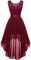 Berylove 7035 Vintage Robe de Cocktail Pin Up High Low en Dentelle Mousseline pour Mariage Soirée Bal Jupe Asymétrique sans Manche avec Ceinture Rouge foncé XS