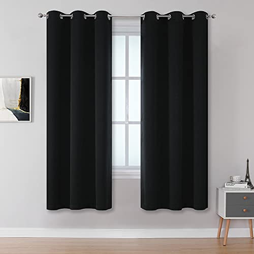 DUALIFE Schwarze Verdunkelungsvorhänge für Wohnzimmer, 160 cm Länge, solide Raumverdunkelung, Auslassvorhänge für Schlafzimmer, wärmeisolierte Ösen, Oberseite, 107 x 160 cm, Länge, 2 Paneele, Inkwell