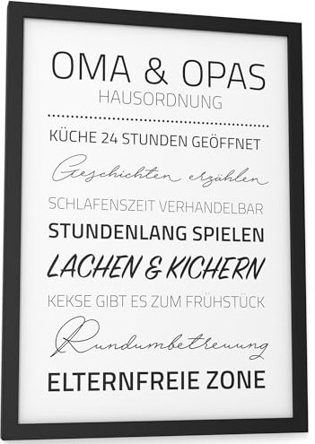 Papierschmiede® Bilder Home Kunstdruck mit Rahmen A4 (21x30 cm) Spruch Poster Zuhause Schrift Bild Wanddeko in schwarz weiß, Sprüche für Wohnzimmer Büro Küche, Omas & Opas Hausordnung