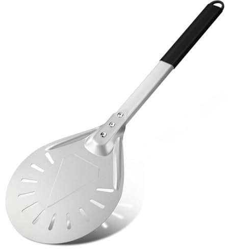 G.a HOMEFAVOR 7 Pouces Pelle à Pizza Tournante Perforée en Aluminium Anodisé avec Poignée Antidérapante Résistante à la Chaleur, Pizza Paddle pour Pain de Pizzas Maison