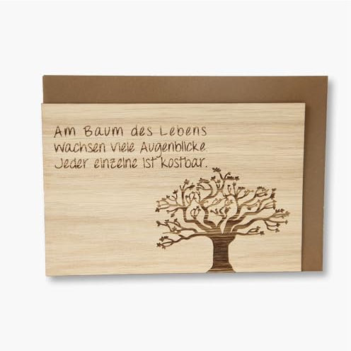 Holzgrusskarten Original BAUM DES LEBENS - 100% handmade in Österreich, aus Zirbenholz gefertigte Geschenkkarte, Grußkarte, Klappkarte, Postkarte…