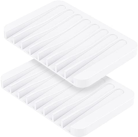 MOGADEE® 2 Stück Weiß Seifenschale Silikon, Seifenschale mit Ablauf, Seifenhalter Silikon für Badezimmer Dusche Rutschfreies Design Seifenablage für Bad Küche Zähler