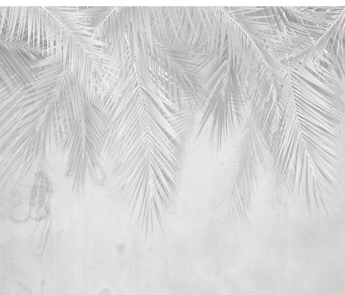 decomonkey - Papier Peint Panoramique Plantes 400x280 cm - Décoration murale moderne – Tapisserie décorative pour chambre salon - Scandiboho tendances palmiers tropicaux plantes gris nature