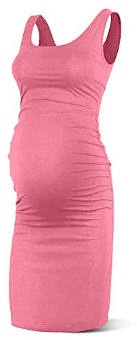 Rnxrbb Robe de maternité d'été sans manches pour femme - Débardeur de grossesse à col rond - Vêtement moulant décontracté, A-rose., Taille L