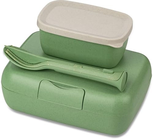 CANDY READY Lunchbox-Set + Besteck-Set nature leaf green