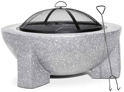 Dellonda Round MgO Fire Pit with BBQ Grill, Ø75cm, Safety Mesh Screen - Light Grey - DG190