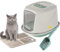 CAT CENTRE Jumbo Green Hooded Kitten Litter Tray +Waste Scoop +Tray Mat Set Carbon Filter Large Cat Toilet Pet Box Loo Pan Starter Pack Portable Swing Flap Door Carry Handle Galaxy Easy Cleaning