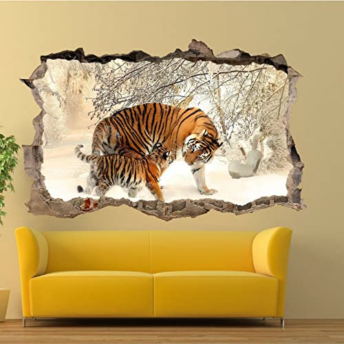 Kuletkear 3D Wandtattoo, Durchbruch Wandaufkleber für Kinderzimmer, Wandtattoos für Wohnzimmer, Tiger B 120 x H 80 cm Wandsticker, Wandbild Junge Mädchen Schlafzimmer