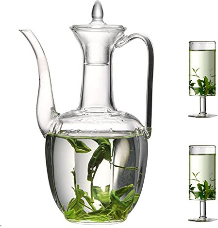 FXNFXLA Tetera de té de Vidrio Transparente de 500 ml, Juego de té de Vidrio Resistente a Altas temperaturas, Tetera de Vidrio de Filtro con 2 Tazas de té Bantam