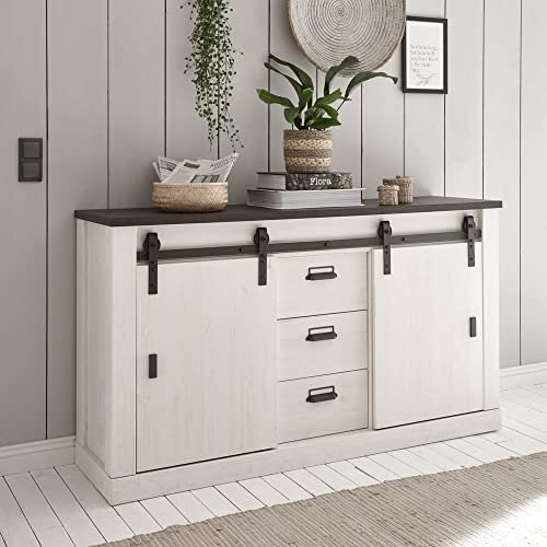 Lomadox Sideboard in Pinie weiß Nb. mit anthrazit, B/H/T: ca. 162/91/43 cm