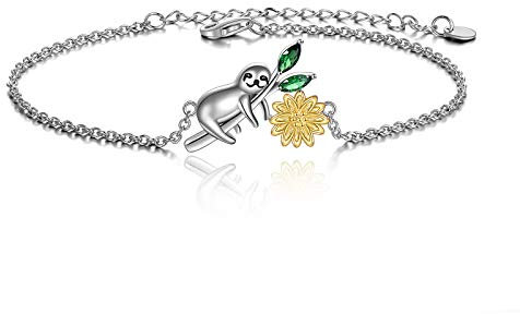 YAFEINI Faultier Sonnenblumen Armband 925er Sterlingsilber Faultier Liebhaber Geschenke Schmuck für Damen
