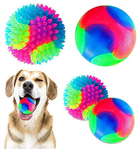 4 Stück Leuchtende Hundebälle LED Blinkende Stachel Haustierbälle Quietschende Kaubälle Interaktives Hundespielzeug Leuchtende Elastische Bälle für Welpen Hunde Katzen Zahnreinigung Kauspielzeug
