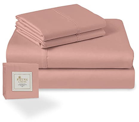 Pizuna Coton Peigné Parure de Lit 140x200 cm Nouvelle Rose, 100% Coton Longue durée 400 Fils de Satin Comprend 1 Drap Housse, 1 Drap Plat, 2 Taie d'oreiller (Coton Draps 2 Personnes)