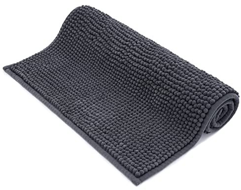 ROSMARUS 50 × 80 cm Bobble Chenille Quick Dry Bath Mat, Non-slip Bathroom Mats Machine-washable, Shower Water Absorbent Thick Bath Rug for Bathroom, Tub,Grey