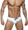 FEOYA Herren-Badehose mit abnehmbarem Polster, bedruckt, Farbblock, Badehose für Strand/Pool/Spa, S-2XL, D-03 Weiß, Verschiedene Größen